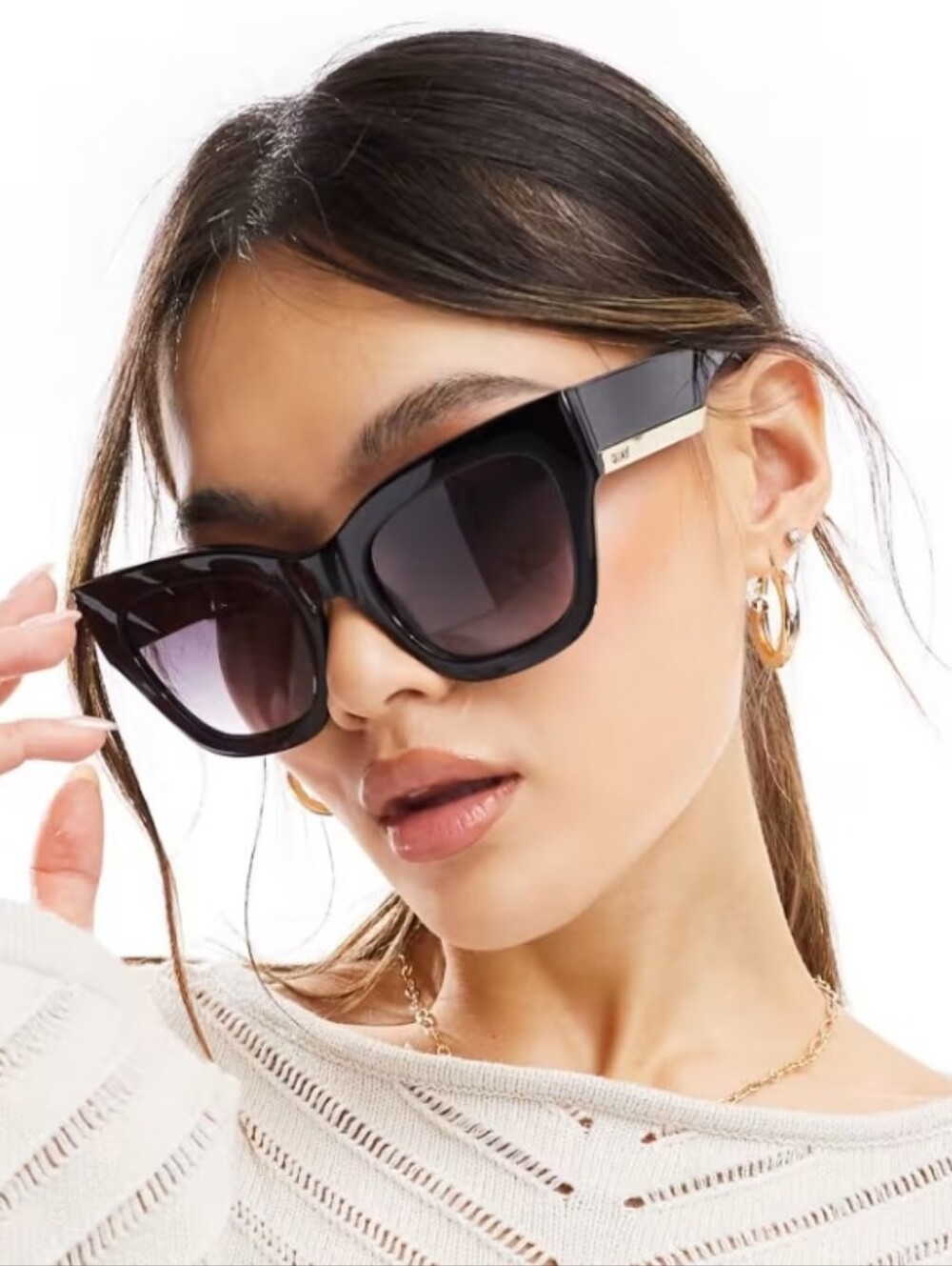 Quay by the way square Cat-Eye Sunglasses with Gradient Gray Lenses With Case